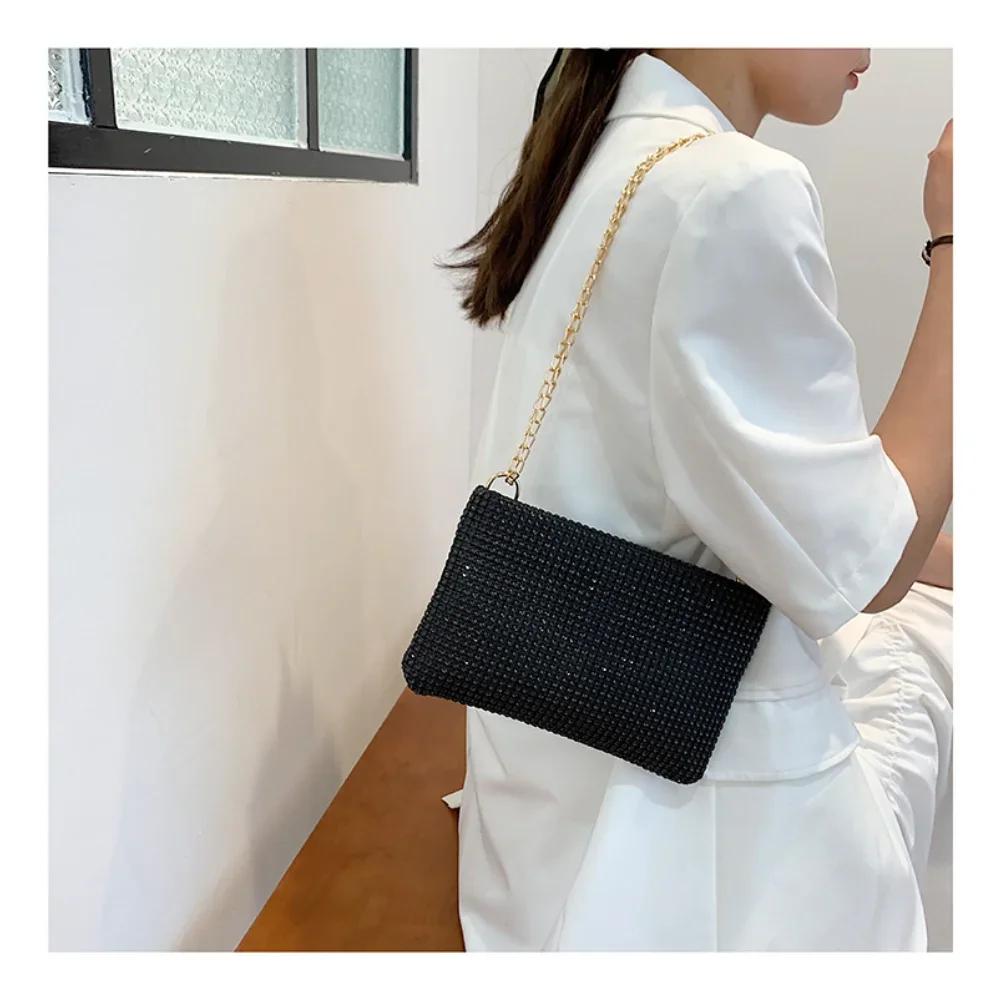 Mode Strass Schultertaschen Damen Kette Umhängetaschen Einfarbig Kleine Handtaschen Frauen Hochzeitsparty Clutch Handybeutel