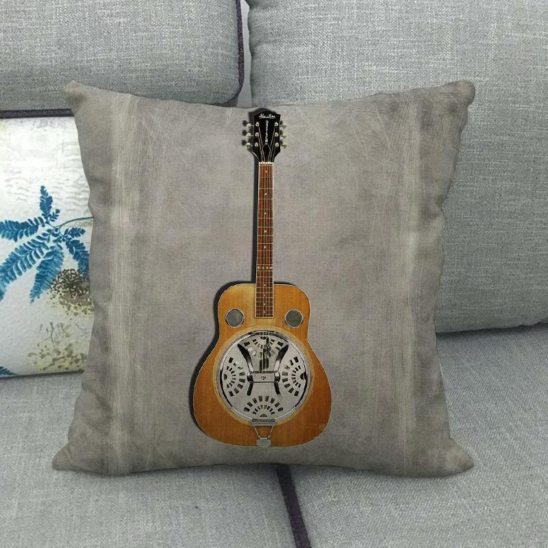 Guitar And Bass Instrument Series Pattern Digital Printing Short Plush Pillow Covers For Sofa Office Cushion Cover Home Goods
