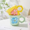 Three Dimensional Handmade Design Sense Flowers High Value Ceramic Mug Coffee Cup Girls Water Cup Creative Birthday Gift