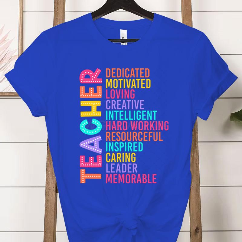 Colorful Teacher Acronym TShirt Teacher Life Print Classic Tops Motivational Tee for Educators Teachers Unisexs Womens Clothing