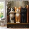 Lovely Cats outside the Window Shower Curtain, Bathroom Decorative Shower Curtain, Printed Polyester Home Curtain with Hooks