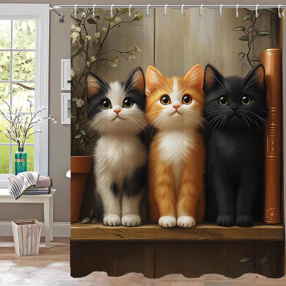 

Lovely Cats Outside The Window Shower Curtain, Bathroom Decorative Shower Curtain, Printed Polyester Home Curtain With Hooks W60H190(CM)-1 Pcs