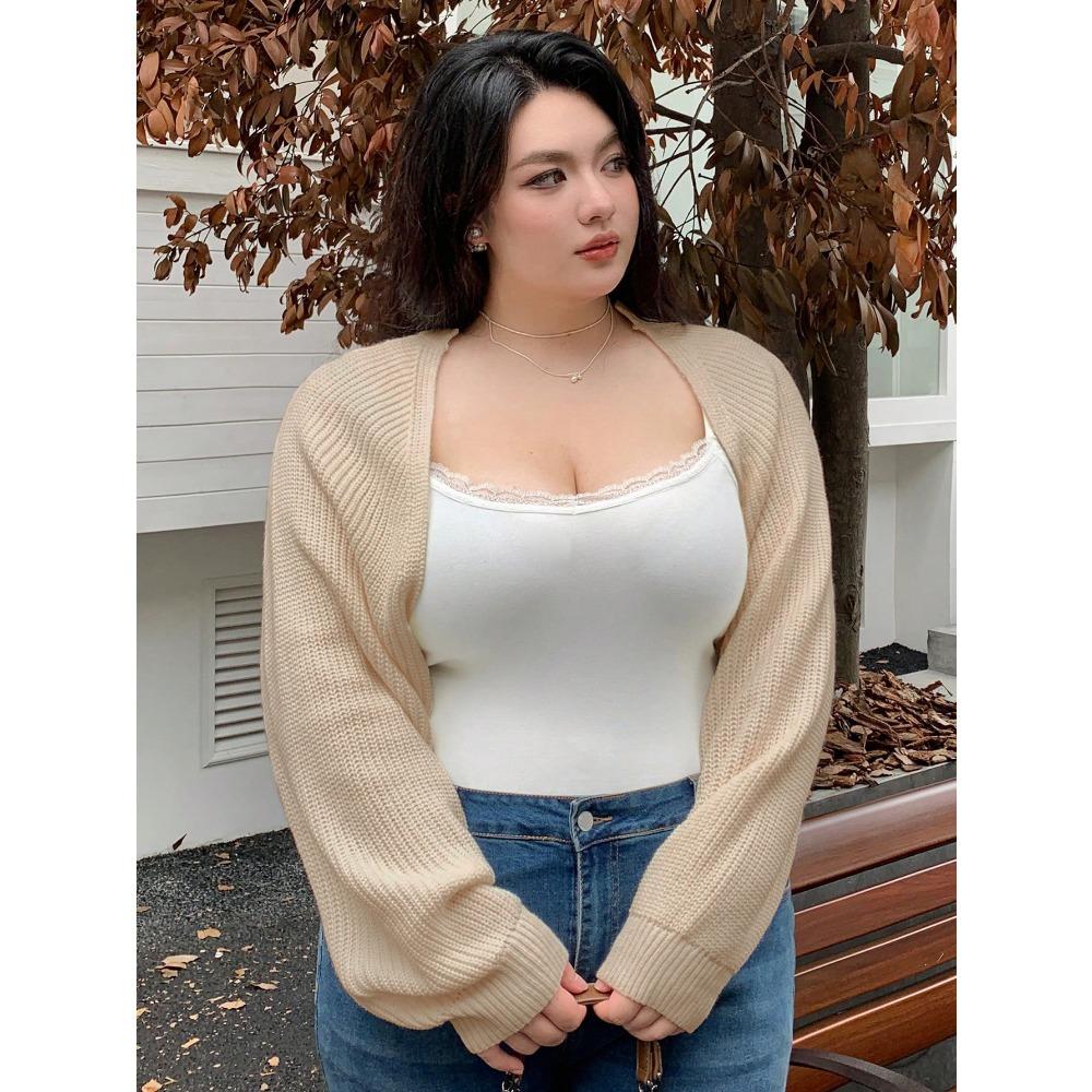 New Large-sized Sexy Solid-color Long-sleeved Cardigan Knitted Sweater for Women In Autumn and Winter
