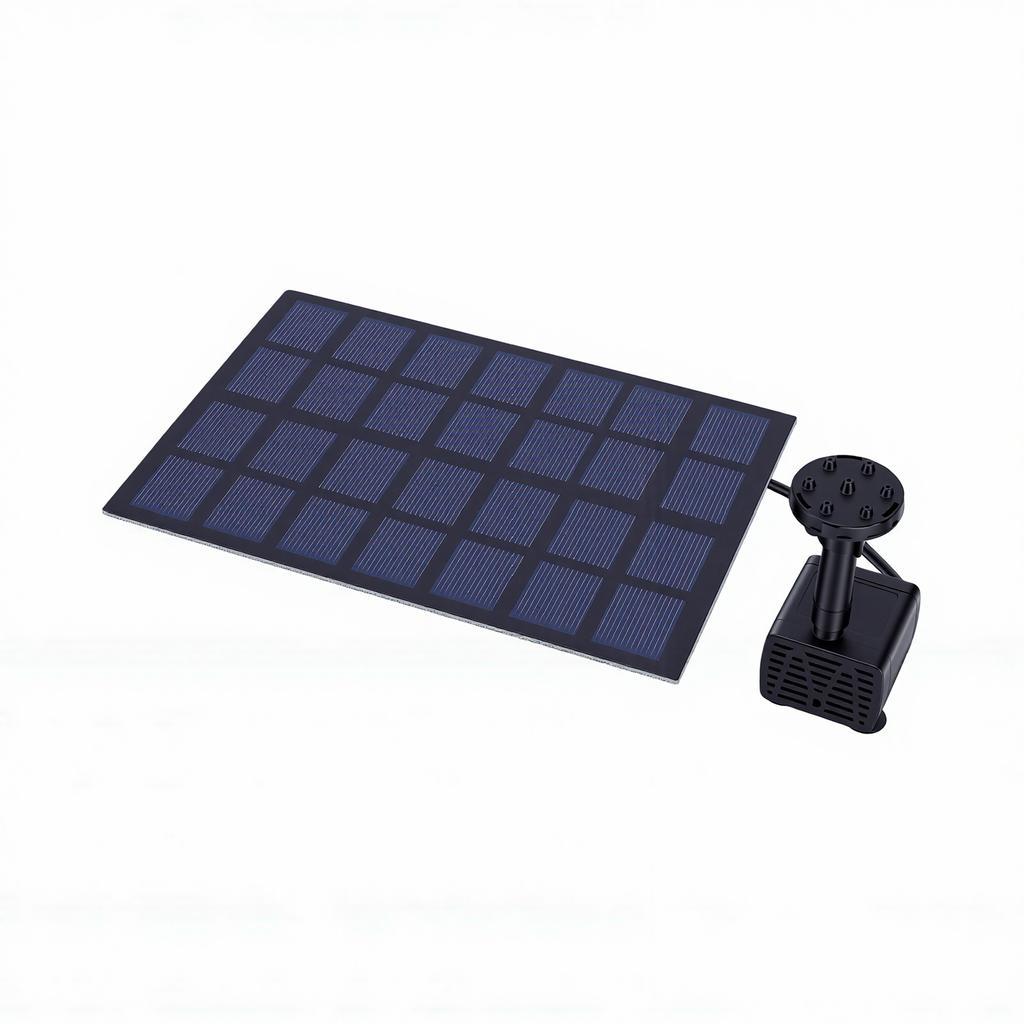Solar Square Fountain Quiet Weather Proof 2W Solar Fountain Pump with Separate Solar Panel Extension Cord 5 Nozzles for