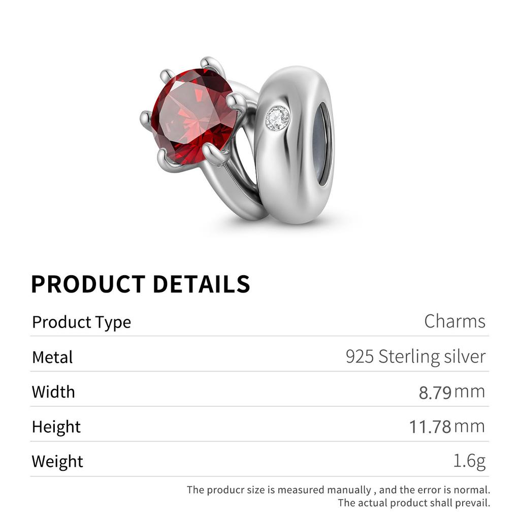 S925 Sterling Silver Oxide Beads December Birthstone Round Single Stone Ring Beads Bracelet DIY Jewelry Accessories