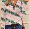 Christmas Pattern Zipper T-shirt, Casual Long-sleeved Top, Suitable for Spring and Autumn, Suitable for Home and Outdoor Wear