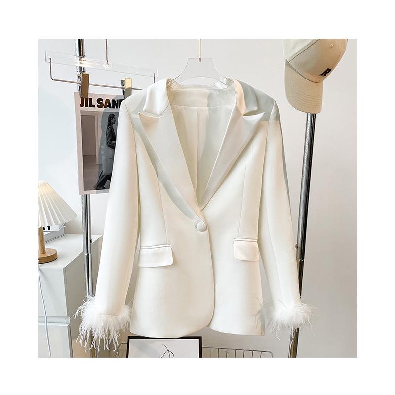 2025 Autumn/Winter Women's Snow White Irregular Lapel Jacket & Casual Suit Pants