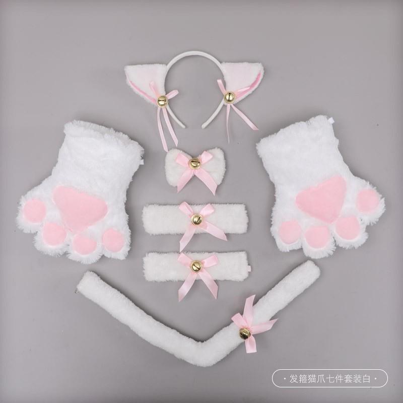 Handmade Cat Ear Headband Set With Paw Gloves Tail Kids Costume Party Animal Role Play