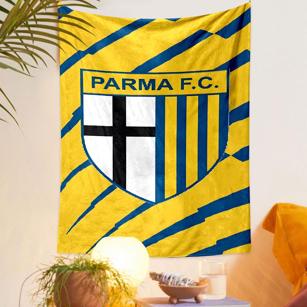 Parma F.C. Crest on Yellow Striped Background Patterned Tapestry Decorative Wall Hanging, Home Bedroom Living Room Decor
