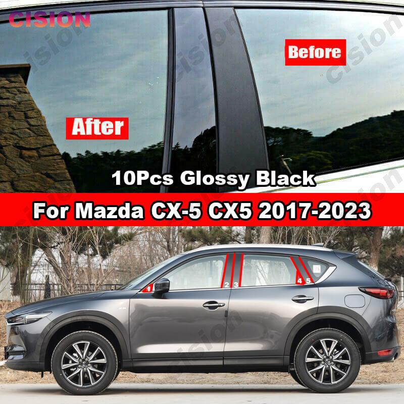 Glossy Black Car Window Door Column BC Pillar Post Cover Trim For Mazda CX5 CX-5 2017- Carbon Fiber Mirror Effect PC Sticker