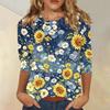 Women's Casual Floral Print Three Quarter Sleeve Top Round Neck Blouse Lightweight Comfortable Fit for Everyday Wear