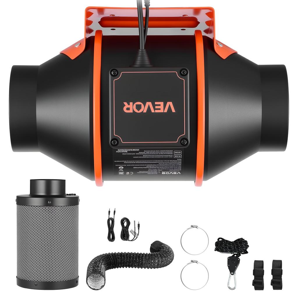 VEVOR Inline Duct Fan Kit Carbon Filter, 349 M³/h 101.6 Mm EC Motor Exhaust Ventilation Fan with 10-Speed, PWM Controller, App Control, Timer