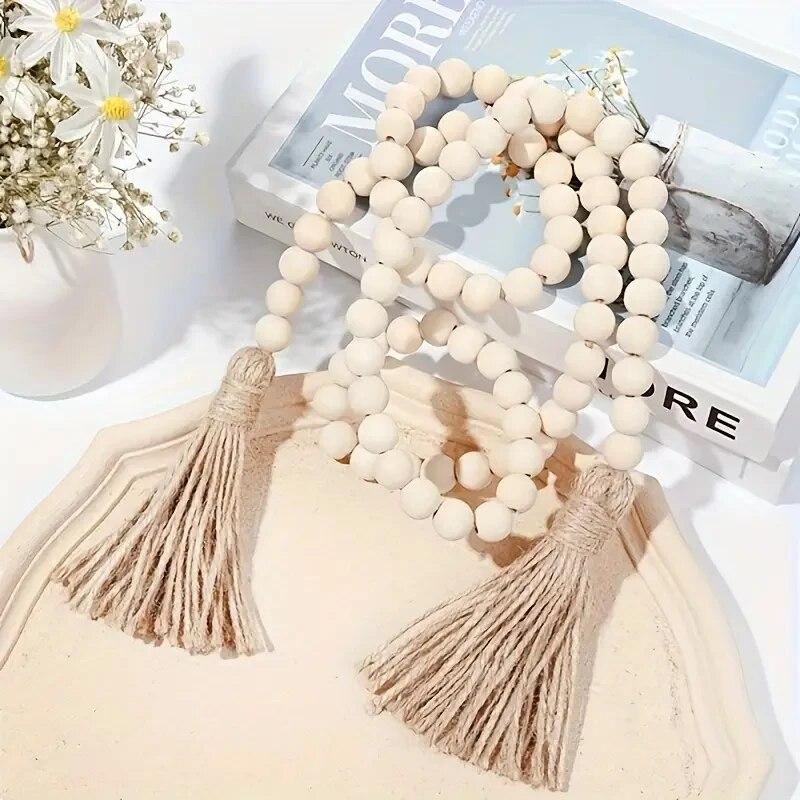 1PC Decorative Bead Twine Tassel Strand, Log Colour Boho Decorative Wall Decor, Home Decor Craft Ornament, Gothic Style, for Prayer
