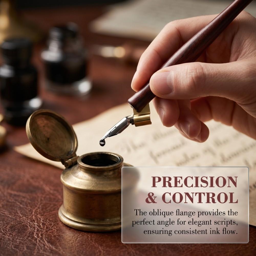 Wood Material Dip Pen Handle Oblique Shape 6.6inch,0.4inch Calligraphy Pen Grip Adjustable Structure Nib Holder Hand Lettering