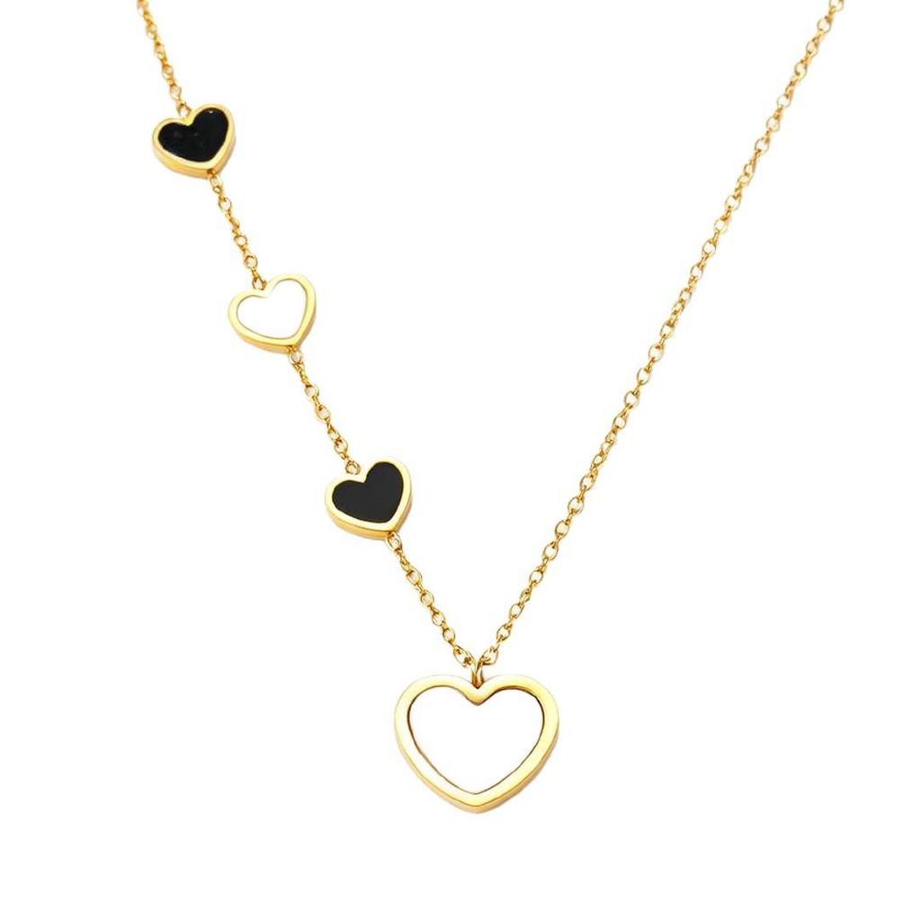 European Stainless Steel Heart Mother-of-Pearl Pendant Necklace with Versatile Tassel Clavicle Chain
