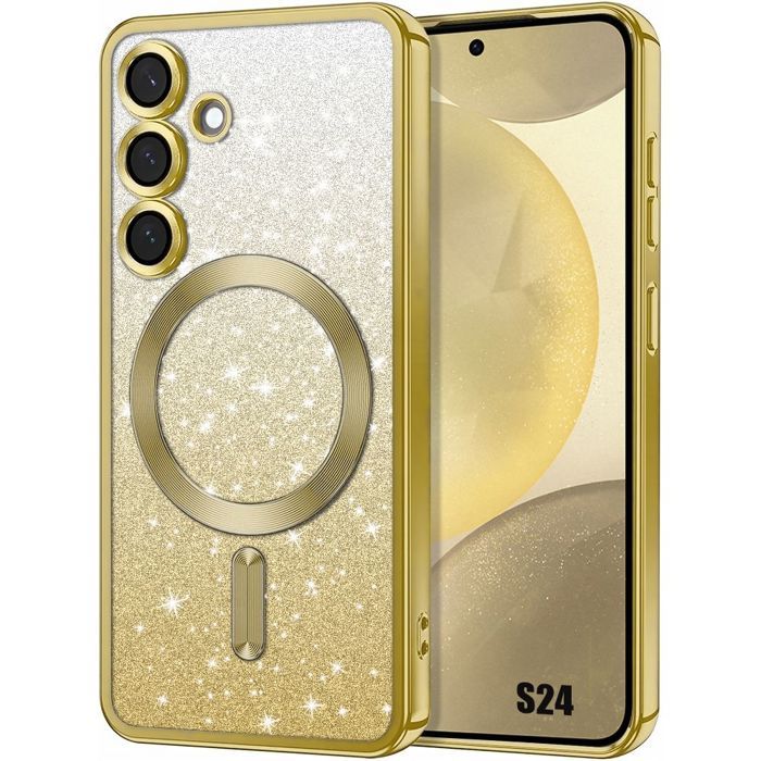 Coque de protection - BOOLING - pour Samsung Galaxy S24 - Silicone souple - Doré pailleté - Protection caméra