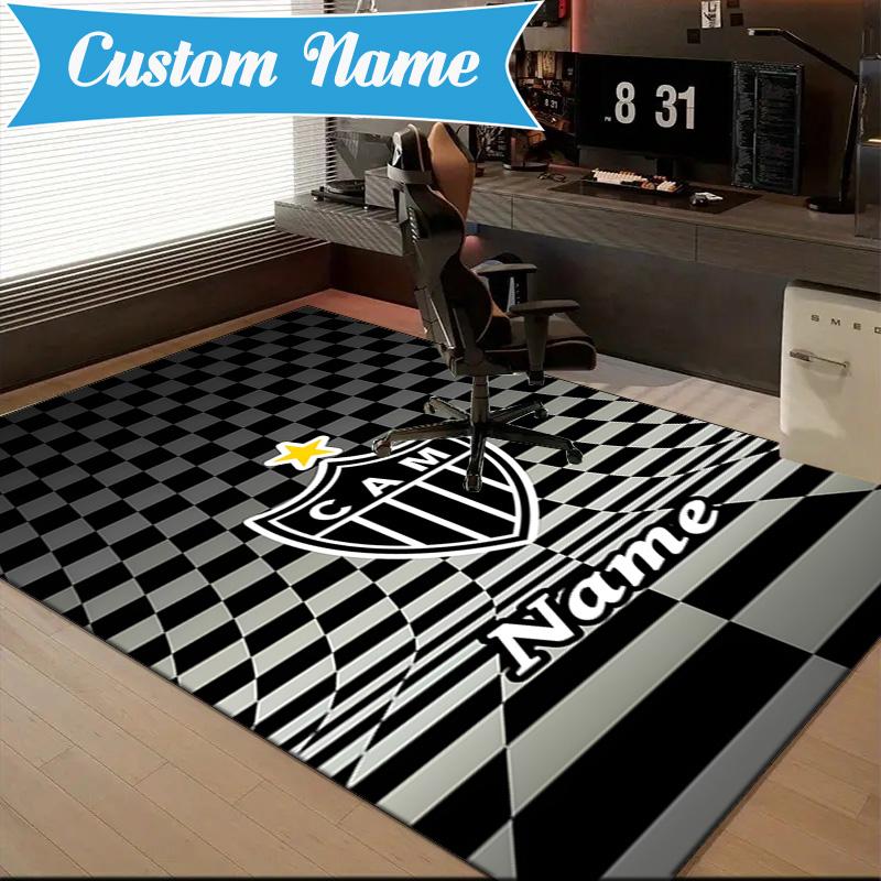 Custom Name Atletico Football Emblem Rug Game Carpet, Floor Mat for Bedroom Living Room Entryway Rug, Home Decor Idea Gift for Christmas Birthday