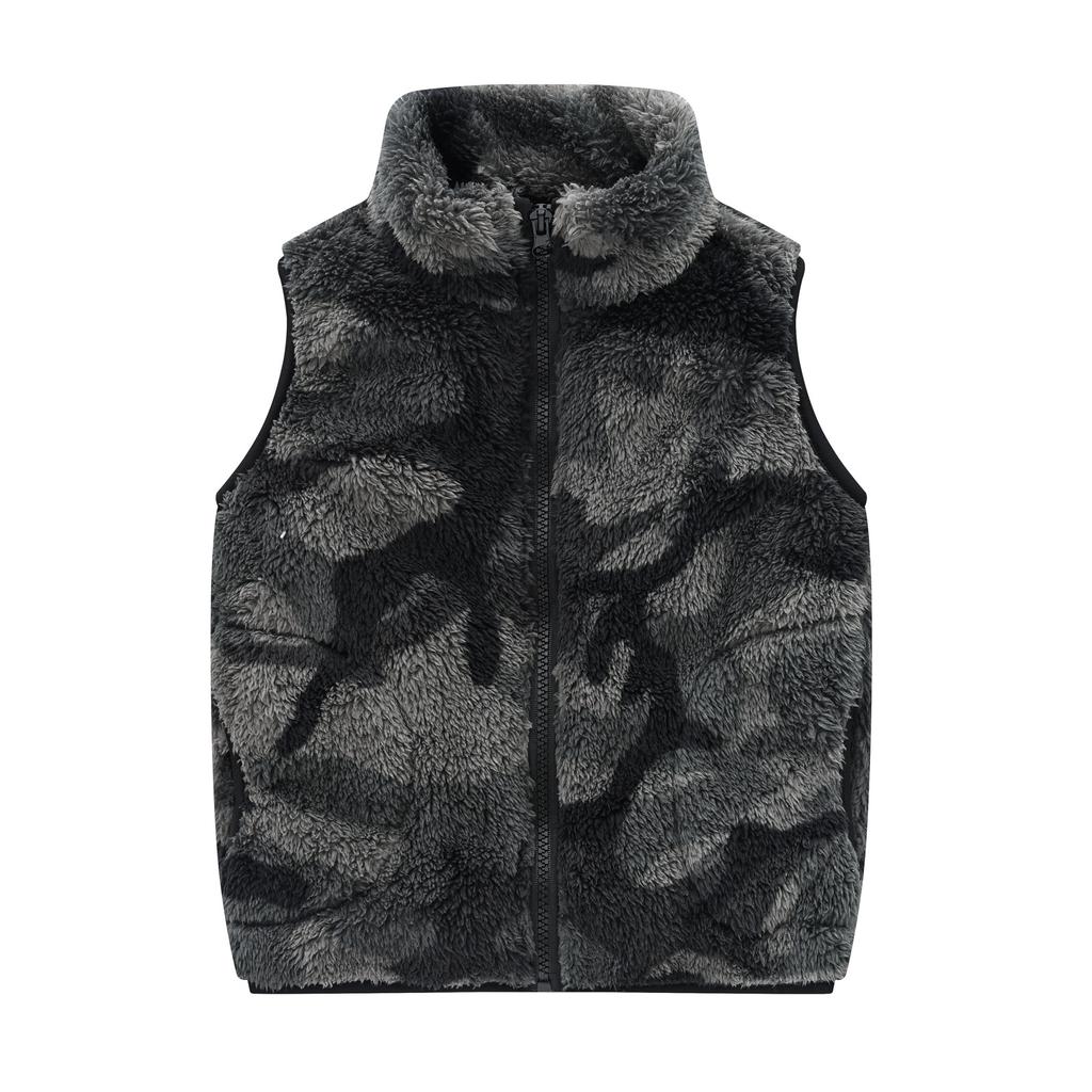 Lässige warme Samtweste für Jungen und Mädchen in mittlerer und großer Kindergröße, koreanische Version mit Taschen, Stehkragen, Pulloverweste, Jacke