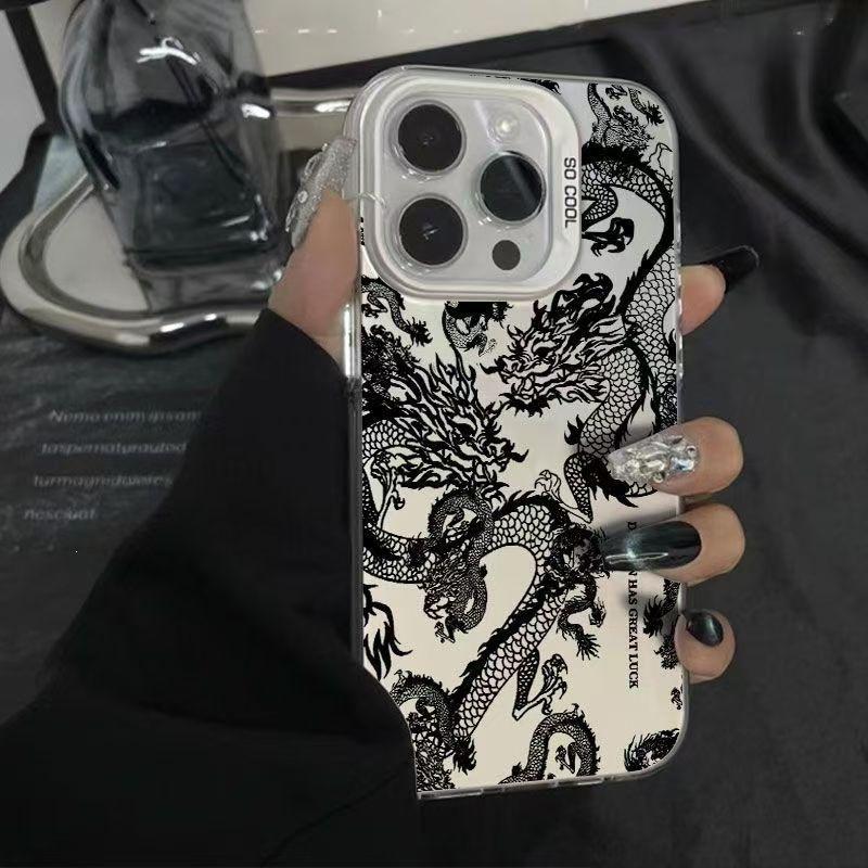 English Black Dragon Applicable iPhone15promax Mobile Phone Case Apple 14 Matte Colored Silver 13 12 11 Anti-drop XS