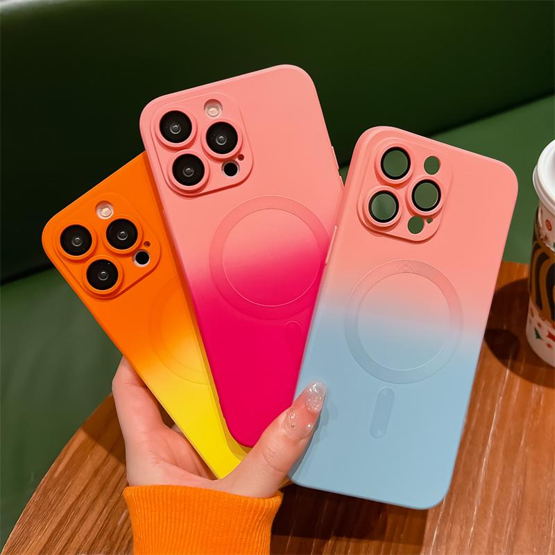 Moskado Luxury Gradient Color Magnetic Phone Case For Iphone 14 11 13 12pro Max 14 Plus Full Lens Protective Film Soft Tpu Cover