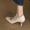 Fashion 2025 New Spring Square Heeled Women Pumps Buckle Strap Genuine Leather Office Lady Shoes Woman Retro Round Toe Black Mary Janes