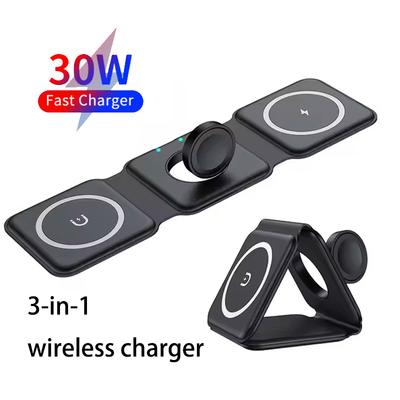 Chargeur sans fil 3 en 1 50 W, station de charge magnétique pliable, chargeur de voyage pour iPhone et Samsung, charge rapide sans fil