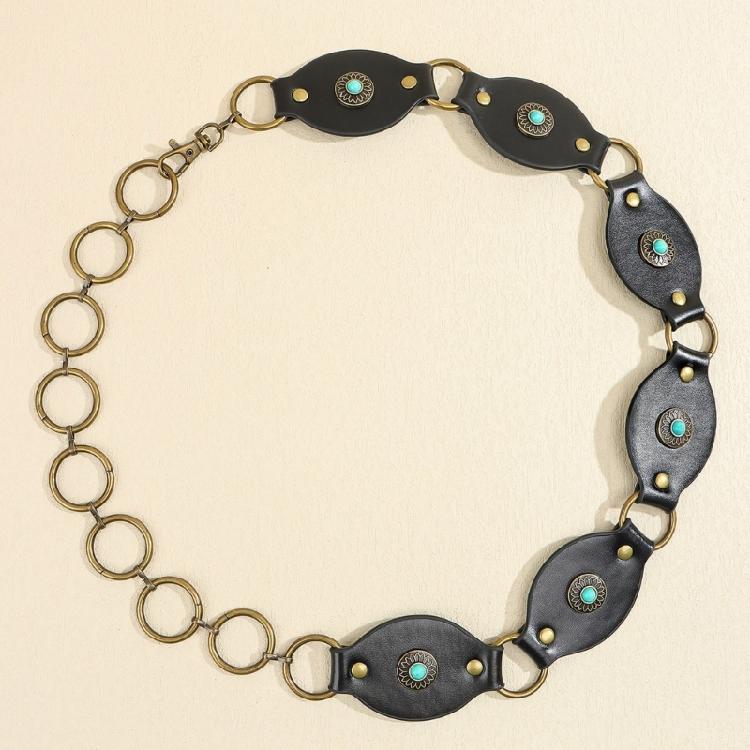 Hollowed Buckle Oval Disc Belt for Women Punk Waist Belt 2000s Bohemian PU Leather Belt for Girl Cool Western Waistband