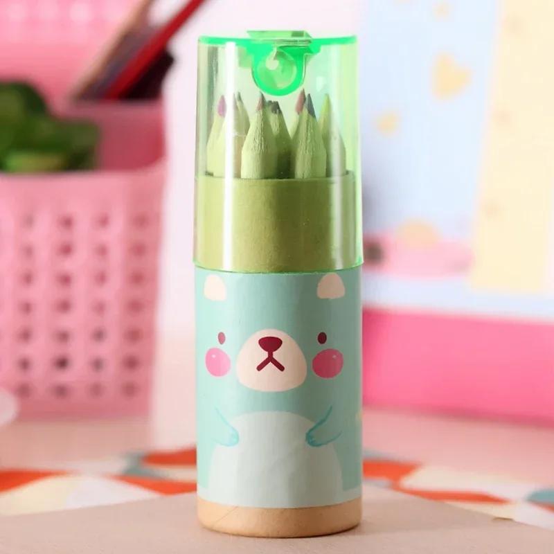 12 Stück/Schachteln Niedliche Holzfarbstifte Kindergeschenk Malstift Schreiben 12 Farben mit Spitzer Schüler Schreibwarenzubehör