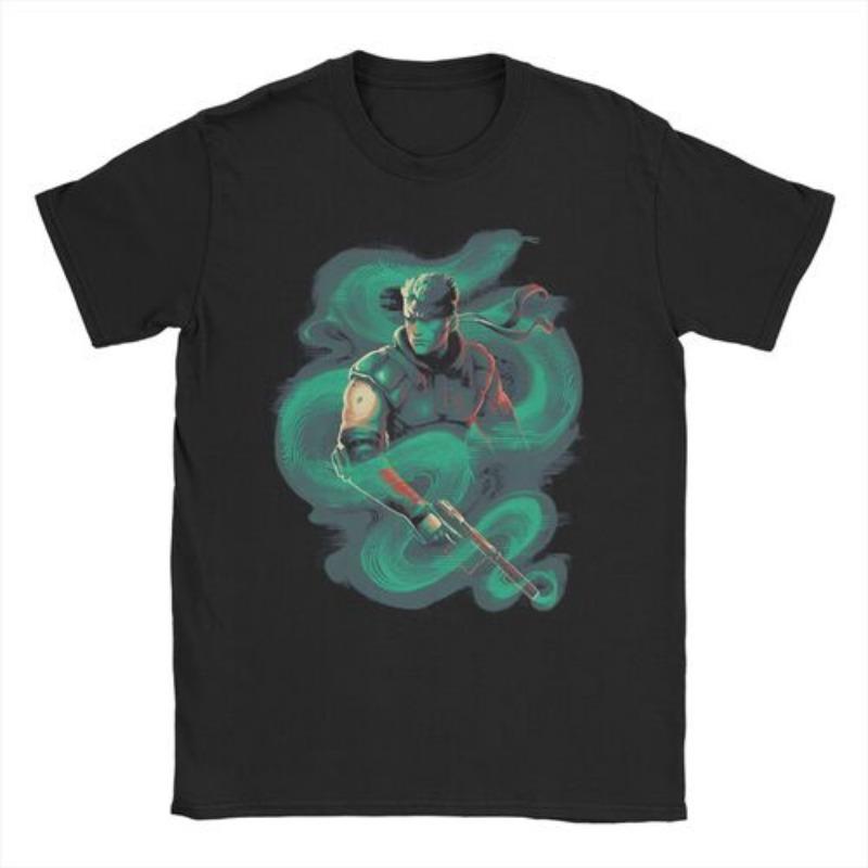Herren Damen MGS1 Solid Snake Spiel T-Shirt Metal Gear Baumwolle Oberteile Lustige Kurzarm Rundhals T-Shirts Klassische T-Shirts