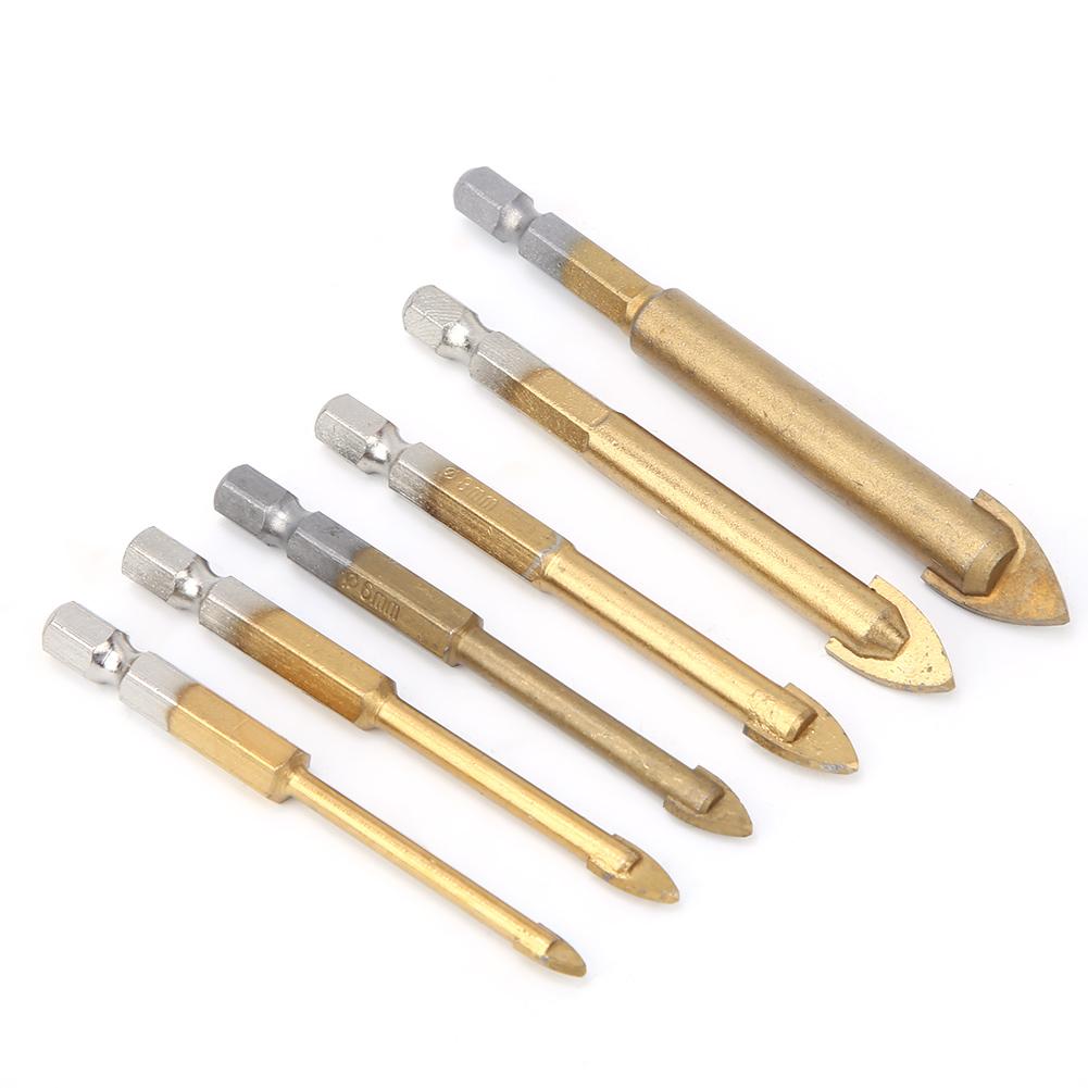 6PC Hexagonal Shank Titanium Triangular Glass Ceramic Drill 4mm   5mm   6mm   8mm   10mm  12mm