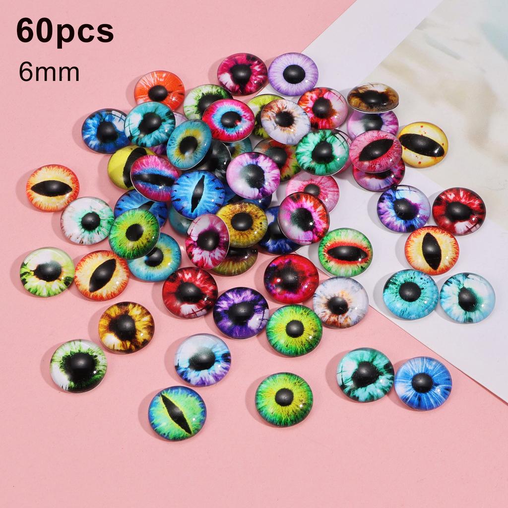 30/60Pcs 6-16mm Animal Glass Eyes Round Eyes Half Round Dragon Eyes 5 Sizes Mini Animal Eyes Cabochons for Art Doll Props Making