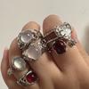 Vintage Silver Color Red Oval Ring For Women Trendy Elegant Irregular Natural Stone Luxury Ring Woman Y2K Aesthetic Jewelry Gift