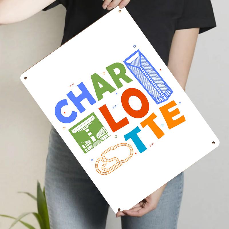 Charlotte City Skyline Metal Wall Art Custom Decor with Landmark Buildings Home Office Decoration 20x30cm（7.8x11.8inch）