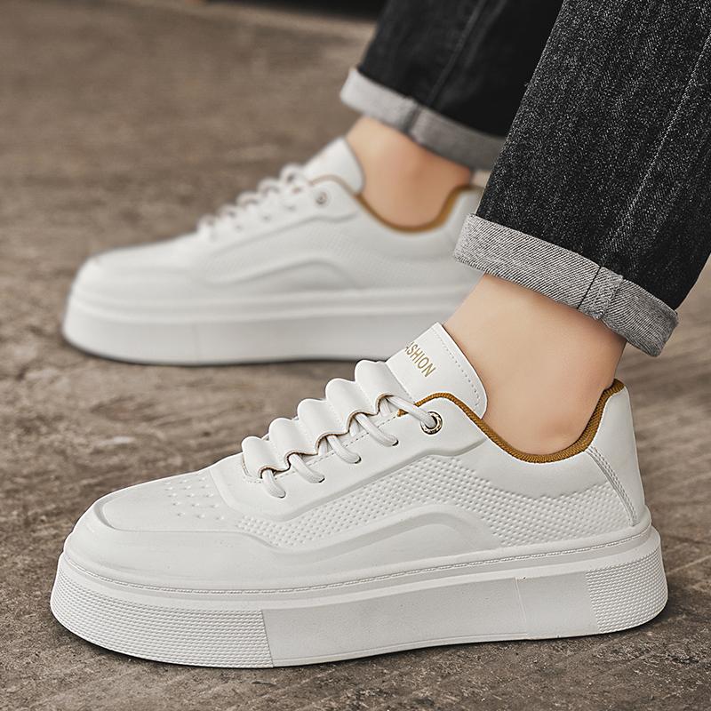 Mens Breathable White Sneakers Trendy Thick Sole Casual Shoes All Match Versatile Board Shoes
