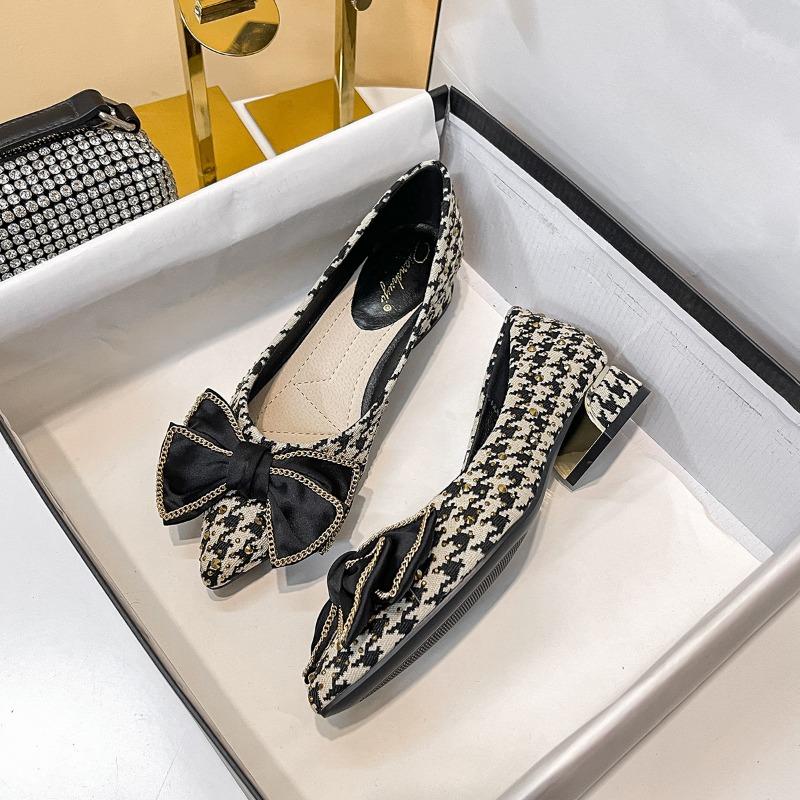 Fashion Pointed Coarse Heel Shallow Mouth Flat Shoes Temperament Versatile Butterfly Knot Women's Shoes Mary Jane Ladies Designer Shoes