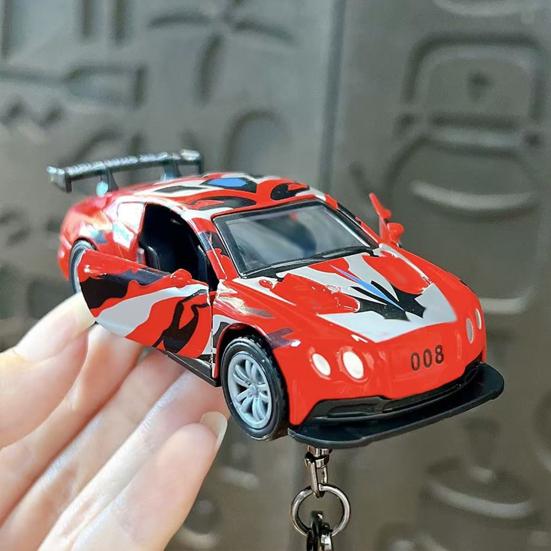 Opening Door Racing Car Keychain Kids Mini Pull-back Graffiti Sports Car Toy Key Ring