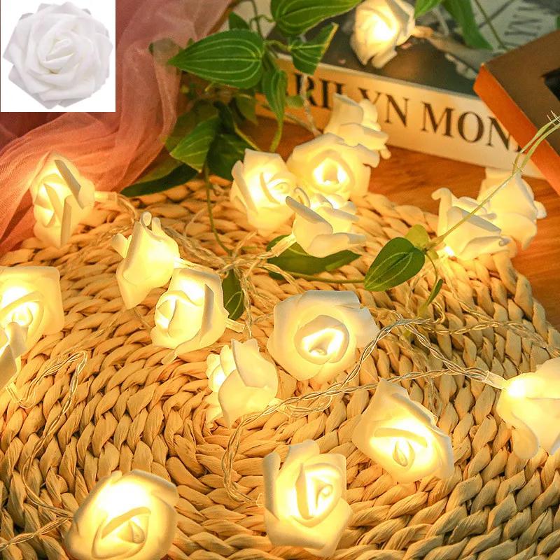 Flower Rose String Lights Battery Operated Foam Rose Fairy Garland Light for Home Bedroom Wedding Valentine's Day