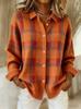 Women's Casual Plaid Long Sleeve Lapel Shirt Sweater Cardigan