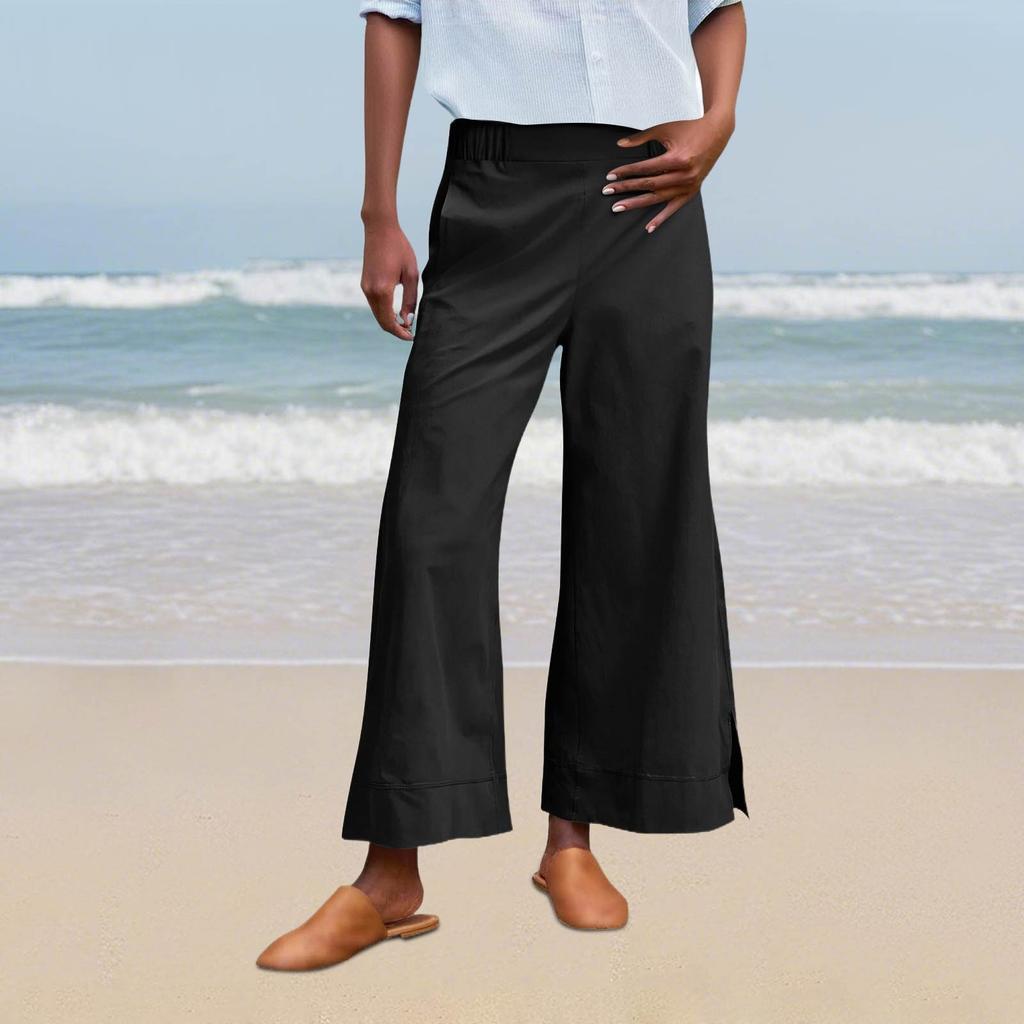Women's Casual Fashion Pants Color Straight Leg Split With Pockets