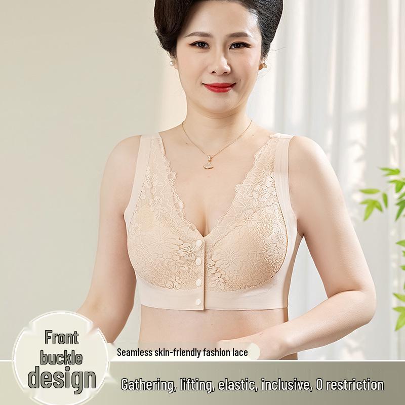 Elderly Women's Front Closure Lace Wireless Seamless Plus Size Bra