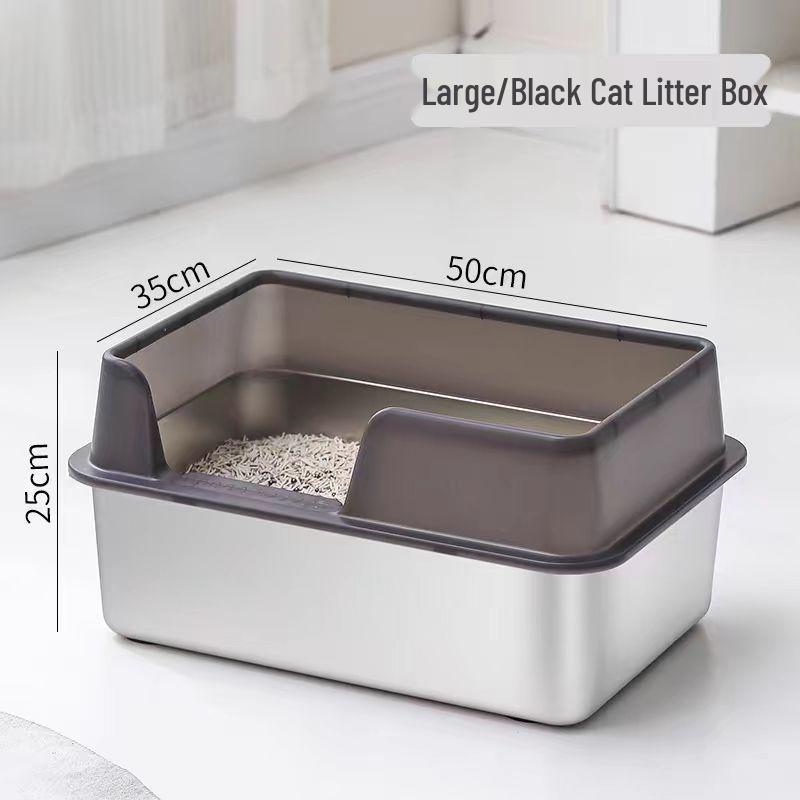Stainless Steel High-Fence Extra Large Semi-Enclosed Cat Litter Box