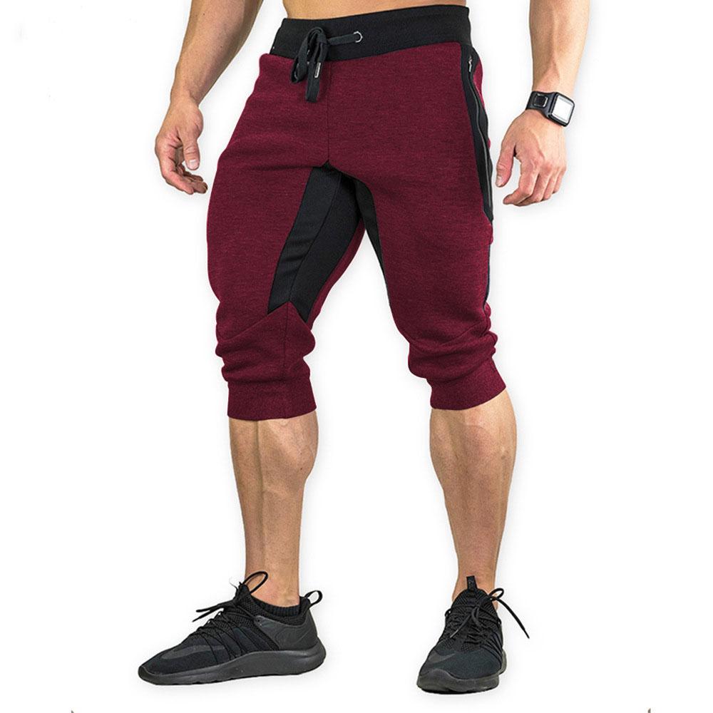 

Мужские хлопковые повседневные шорты 3/4 Jogger Capri Pants, дышащие шорты ниже колена с тремя карманами M красный