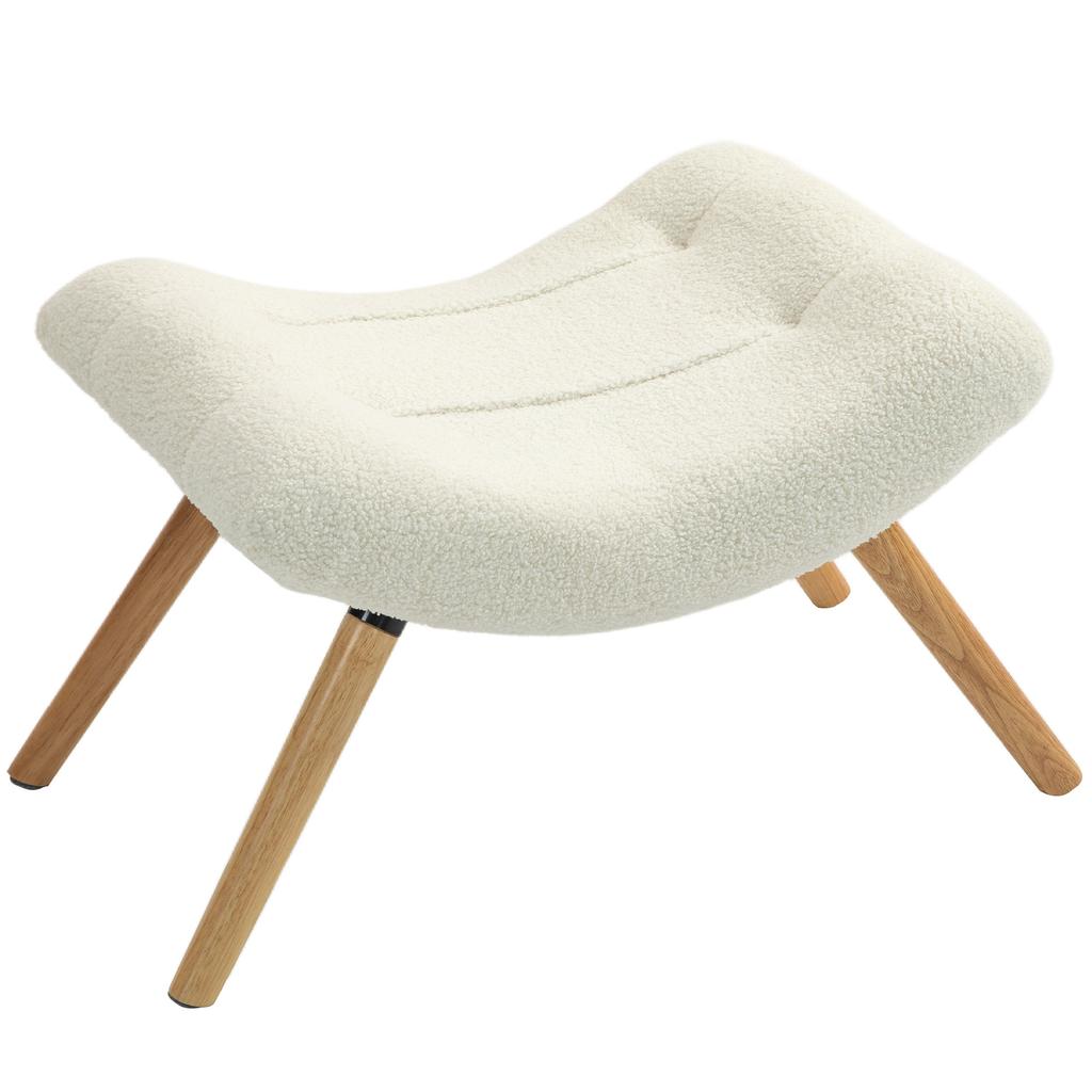Moderner Hocker mit Fleecebezug und Holzbeinen, gepolstert, für Wohnzimmer, Schlafzimmer, Flur, Cremeweiß