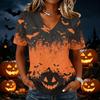Women's Halloween Print V-Neck Short Sleeve Casual Pullover Top