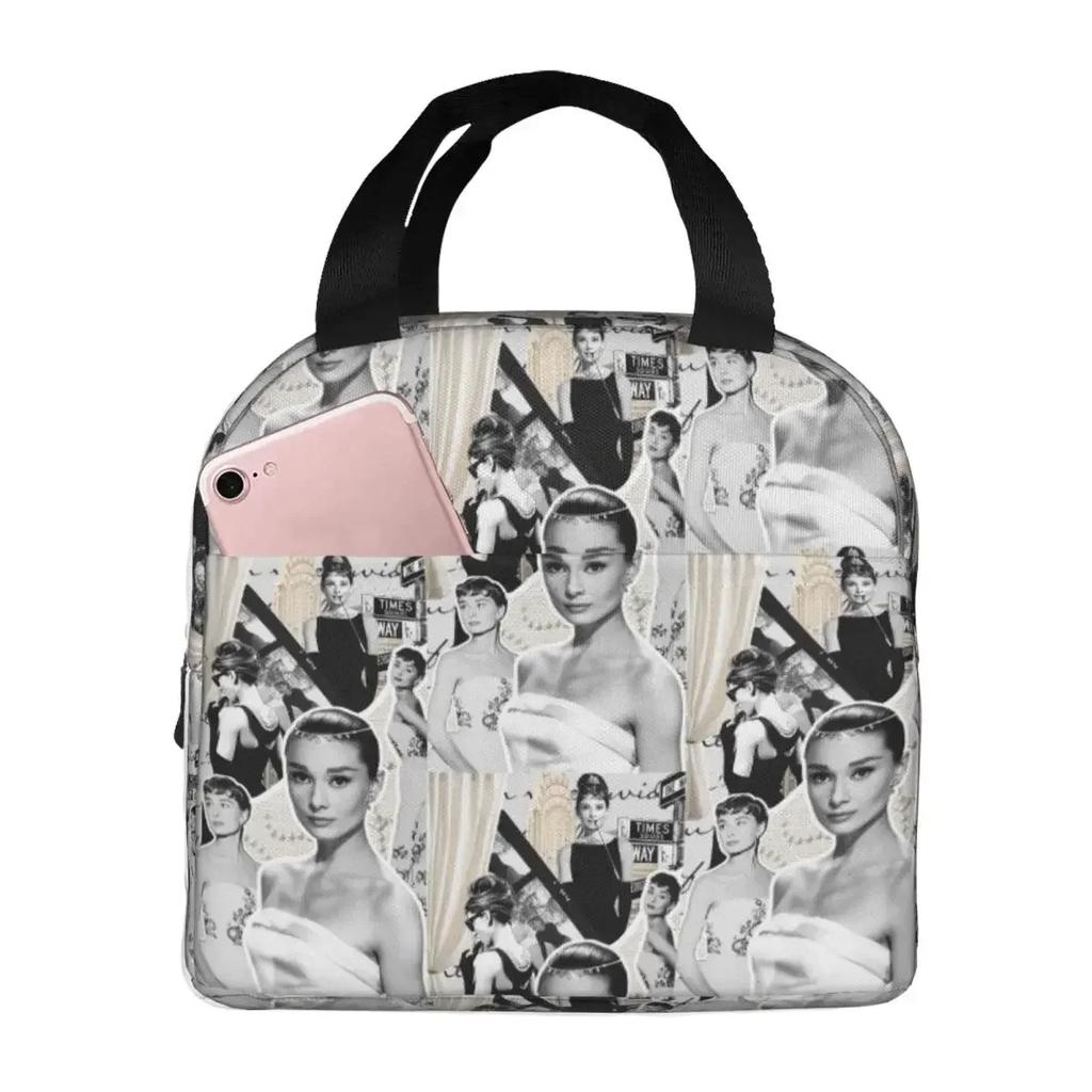 Cute Audrey Hepburn Insulated Lunch Bag for Women Office Cooler Thermal Food Box Tote Portable Lunch Boxes Container