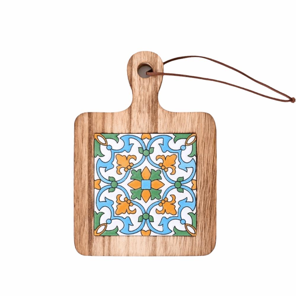 Retro Wood Ceramic Tile Floral Casserole Mat Japanese Style Solid Wood Coaster  Restaurant C