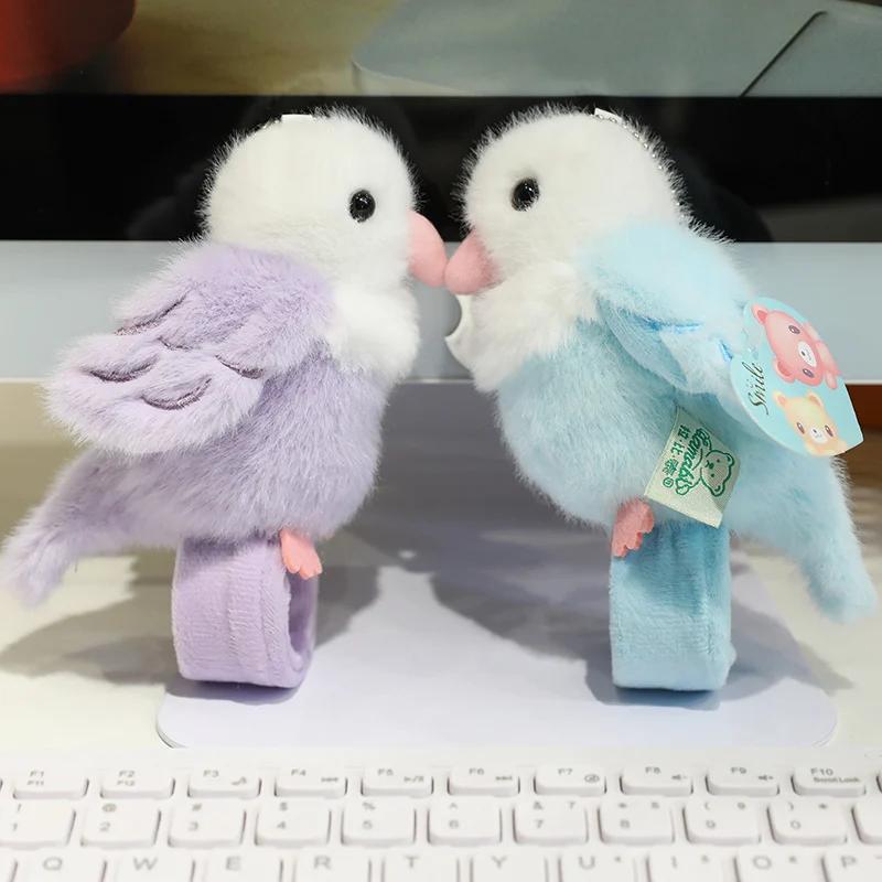 Mini Cute Bird Bracelet Plush Stuffed Toy Doll Kawaii Cartoon Snap Wristband Parrot Soft Plush Kid Birthday Festival Gift