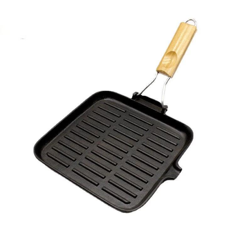 ZISIZ Cast Iron Foldable Handle Square Steak Frying Pan 20cm
