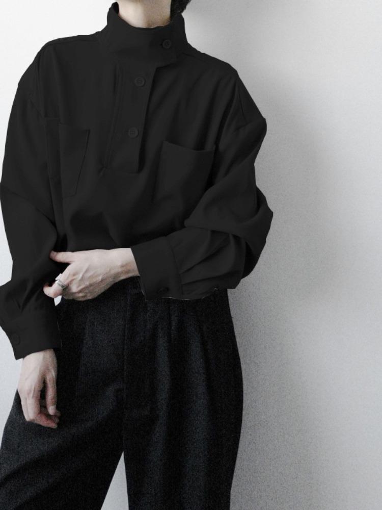 Men's Cool & Stylish High-End Half Turtleneck Shirt, Trendy Stand-Up Collar, Perfect for Spring Casual Wear.