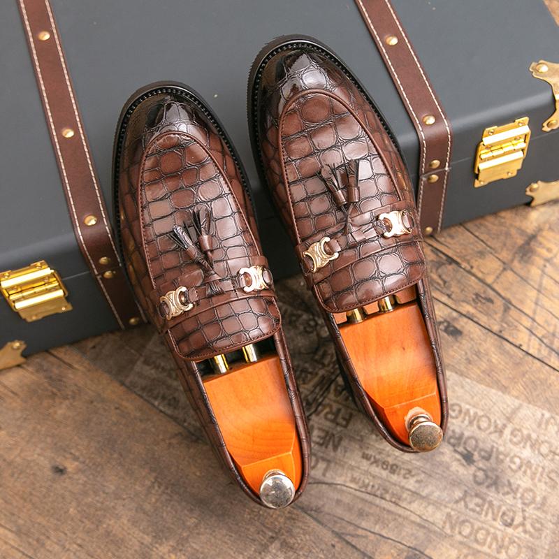 LUXURY MEN LEATHER SHOES BLACK COFFEE SLIP ON SNAKE PRINT DRESS MEN'S CASUAL SHOES WEDDING OFFICE BANQUET Loafers Shoes For Men